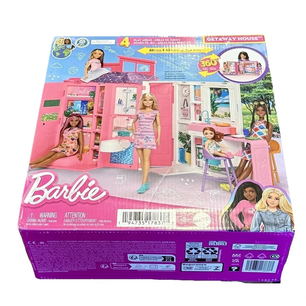 Barbie Getaway Doll House Playlet with 4 Play Areas and 11 Decor Accessories New